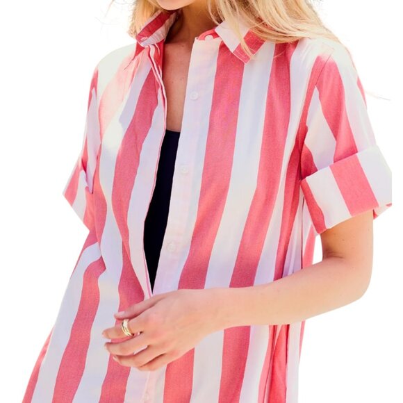 Atlantic pacific x lake marnie caftan red white stripe shirt dress XL - Picture 11 of 11